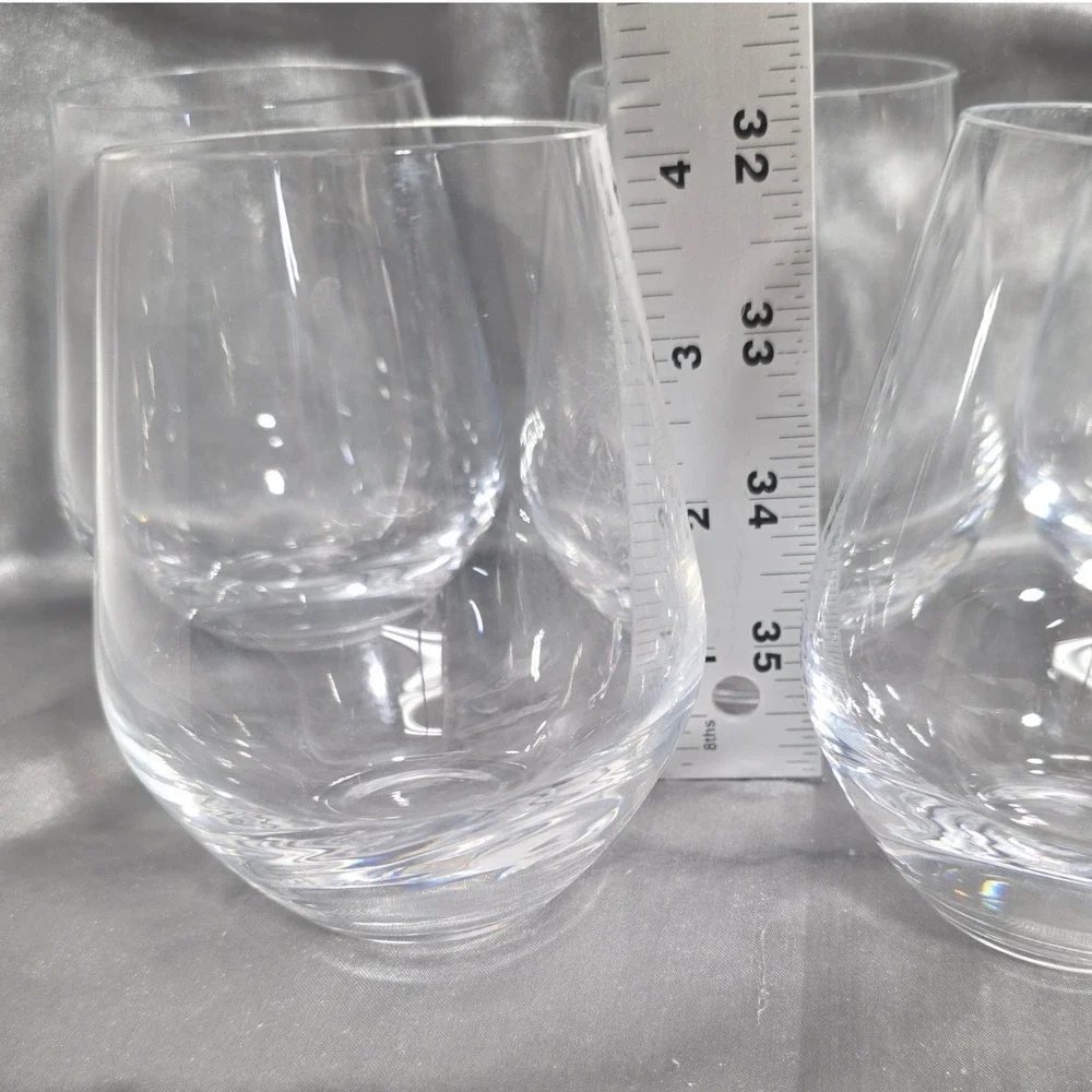 Lenox Stemless Wine Glasses Set of 5 Clear Glass Barware Crystal Etched Logo